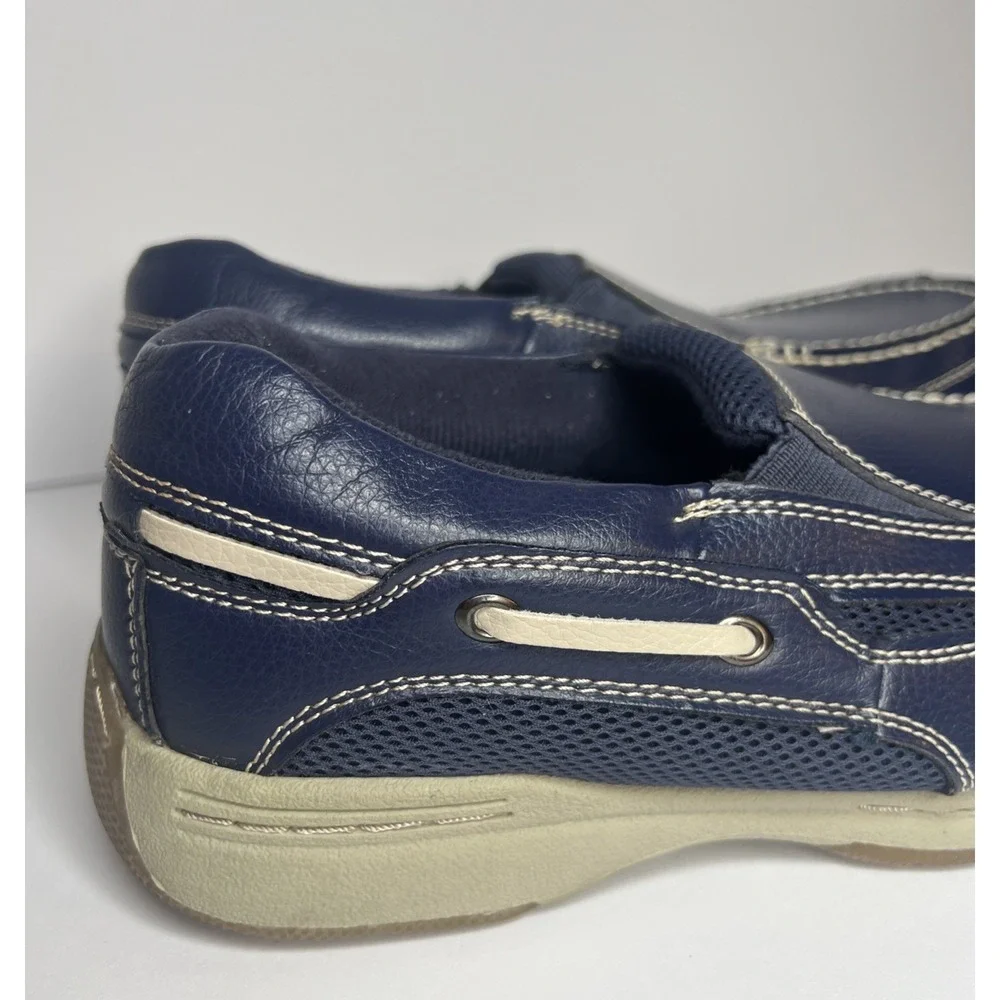 Dr Scholls Navy Blue Leather Slip On Loafers Mens 9 3E Wide Boat Shoes 42J-03
